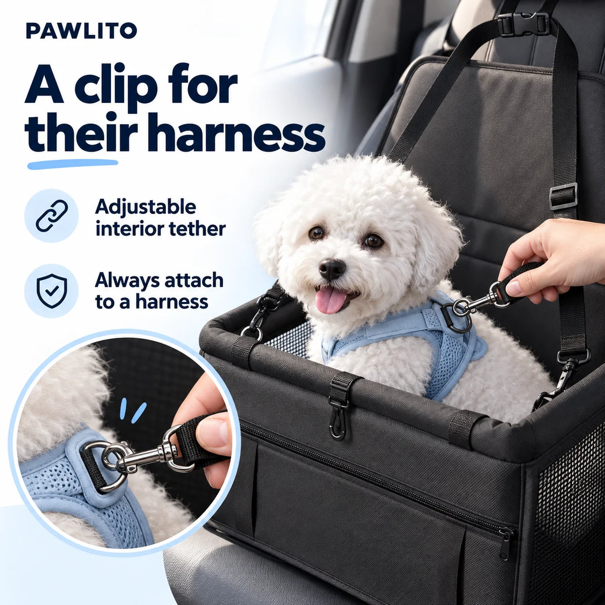 Safe Dog Car Seat with Anti-Jump Leash